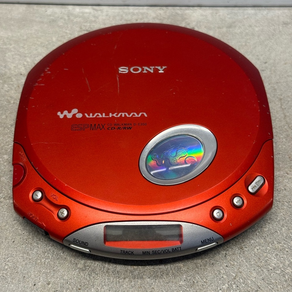 Vintage Sony CD Walkman D-E350 Red ESP Max CD-R/RW Portable Tested Working